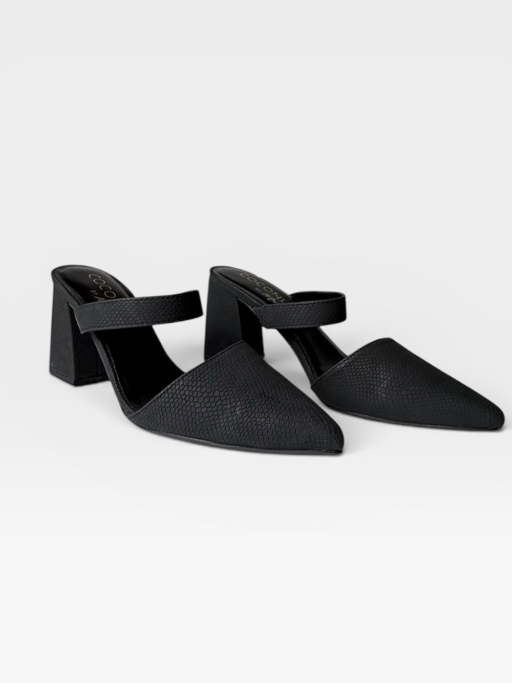 Mattise Exclusive Black Riley Block Mule Strap Pointed‎ Heels Size 10M
